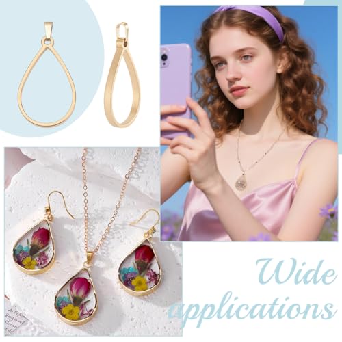 UNICRAFTALE 10Pcs Teardrop Open Back Bezel Pendants Stainless Steel Ring Frame Pendants Geometric Blanks Charms Hollow Frame Pendant Cabochon Settings for Necklace Bracelet Jewelry Making - color: Gold