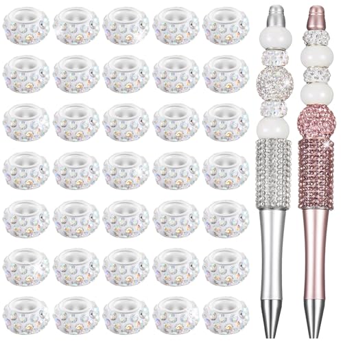 Junkin 120 Pcs Large Hole Beads 11 mm European Crystal Charm Spacer Rhinestone Colorful European Beads for Pens Making Bulk Beadable Pens Jewelry Making Supplies DIY Crafts Bracelet(Colorful) - color: AB Color