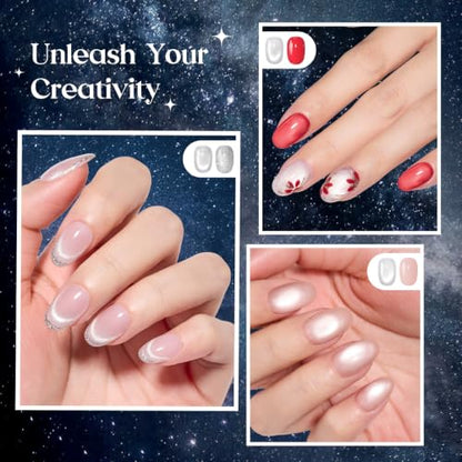 Beetles Silver Cat Eye Gel Nail Polish Set, Dusted Galaxy 6 Colors Magnetic Glass, Crystal, Pearl, Reflective & Glitter Silver Cat Eye Gel Polish Set with 2 Magnets, DIY Color Card for UV - color: A - Silver Cat Eye | Dusted Galaxy
