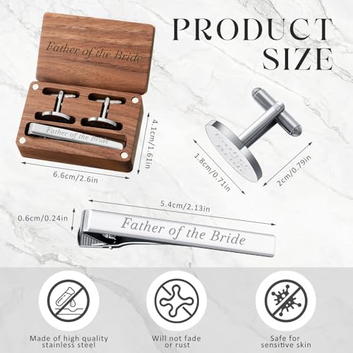 Colingmill Father of the Bride Gift Dad of the Bridegroom Cufflinks Tie Clip Set with Engraved Wood Gift Box for Dad - style: Father of the Bride, Forever