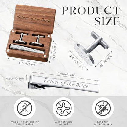 Colingmill Father of the Bride Gift Dad of the Bridegroom Cufflinks Tie Clip Set with Engraved Wood Gift Box for Dad - style: Father of the Bride, Forever