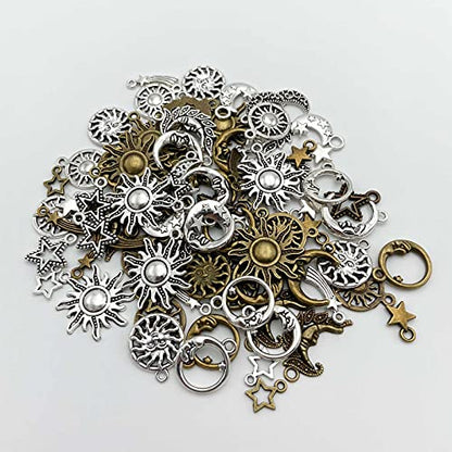 Jongdari Mixed Sun Moon Star Charm, Wholesale Jewelry Charms Craft Supplies, Celestial Charms Pendants for Jewelry Making and DIY Necklace Bracelet