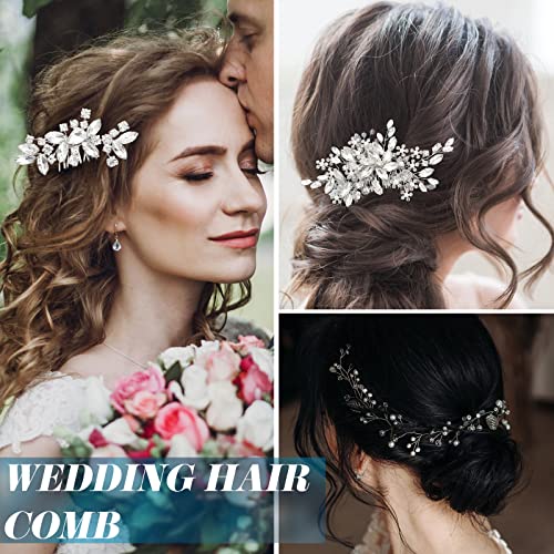 Maitys 44 Pieces Wedding Hair Accessories Faux Pearl Crystal Comb Clips U-shaped Flower Rhinestone Silver Pearl Hair Pieces for Prom Bride Bridesmaid(Elegant Style) - style: Elegant Style