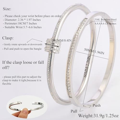 Camhanno Gold Bangles for Women - Stainless Steel Love & Friendship Bracelet Set with Gift Box | Daily Wear & Party Jewelry - color: 2pcs Silver Set Style 2