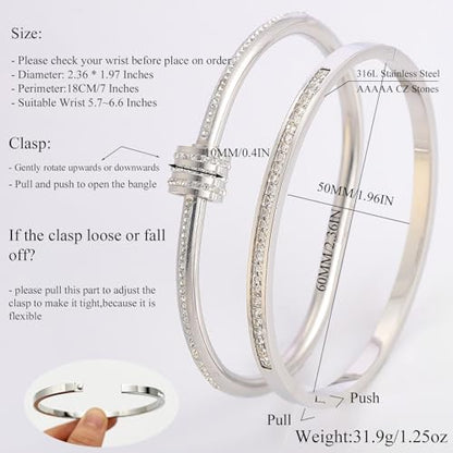 Camhanno Gold Bangles for Women - Stainless Steel Love & Friendship Bracelet Set with Gift Box | Daily Wear & Party Jewelry - color: 2pcs Silver Set Style 2