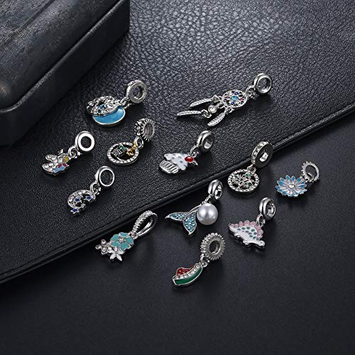 12pcs Mixed Silver Plated Colorful Enamel Alloy Beads Dangle Charms Fits for European Snake Chain Bracelet Necklace DIY Jewelry Making Supplies - color: Bead Charms-1