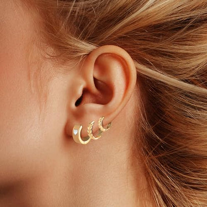 Wgoud Small Gold Hoop Earrings Set for Women, 6 Pairs 14K Gold Plated Hypoallergenic Lightweight Huggie Hoops Earrings, Trendy Cartilage Cubic Zirconia Earrings for Women Gifts. - color: D-Gold hoops