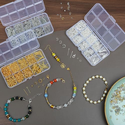 Jump Rings for Jewelry Making Kit, Open Jump Rings Jewelry Repair Kit for Adult Necklace Bracelet, Lobster Clasps and Closures Repair Supplies Kit, (White Silver) - color: White Gold