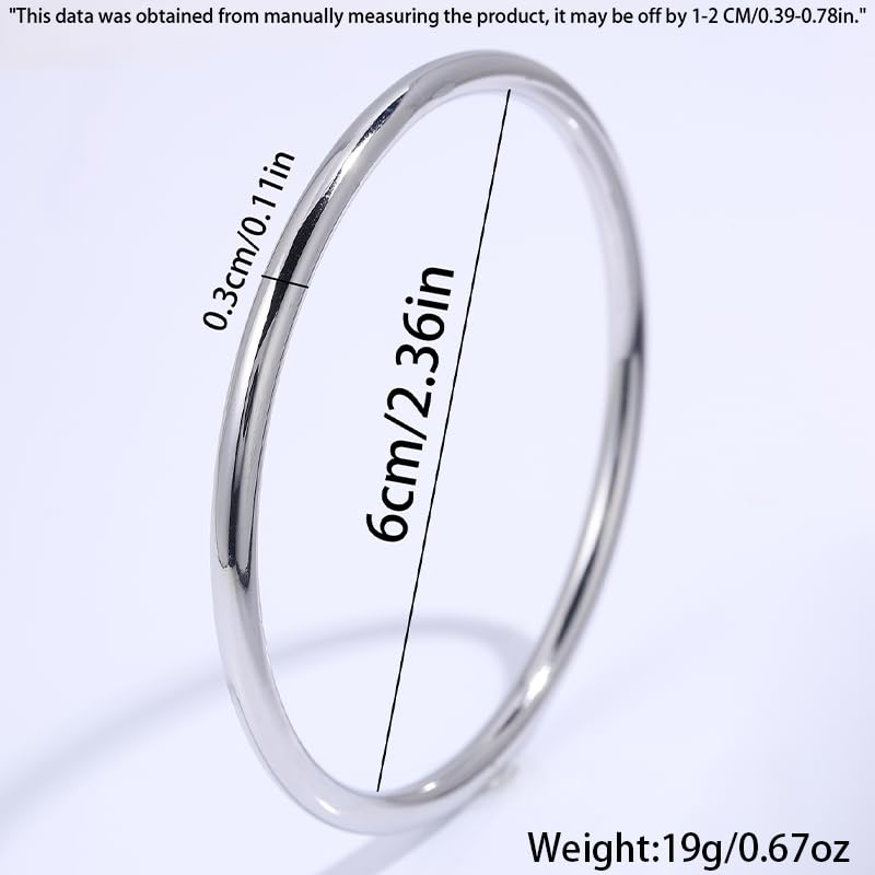 Minimal Silver Bangle for Women, Seamless Closed Stainless Steel Bracelet