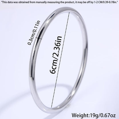 Minimal Silver Bangle for Women, Seamless Closed Stainless Steel Bracelet