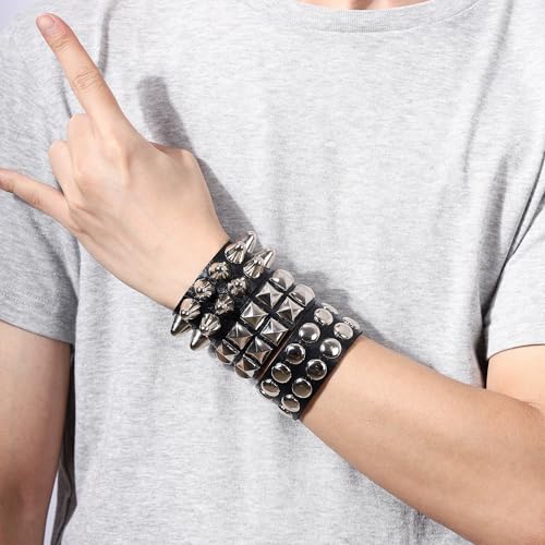 Mens Bracelet Braided Leather Punk Rock Cuff Bracelets Wrap Bracelet for Men Women Black - color: E1:3PCS
