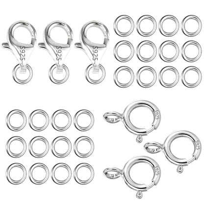 925 Sterling Silver Jewelry Making Lobster Clasps with Open Jump Rings Set | Small Spring Clasps Lobster Claw Jump Rings Necklace Chains Connect Link Repair kit Supplies 925 Jewelry Findings Set - color: 26PcsB