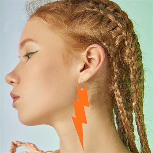 ONLYJUMP Acrylic Exaggerated Lightning Earrings Statement Punk Retro Geometric Delicate Neon Personalized Earrings Accessory Jewelry for Women - color: Exaggerated Orange