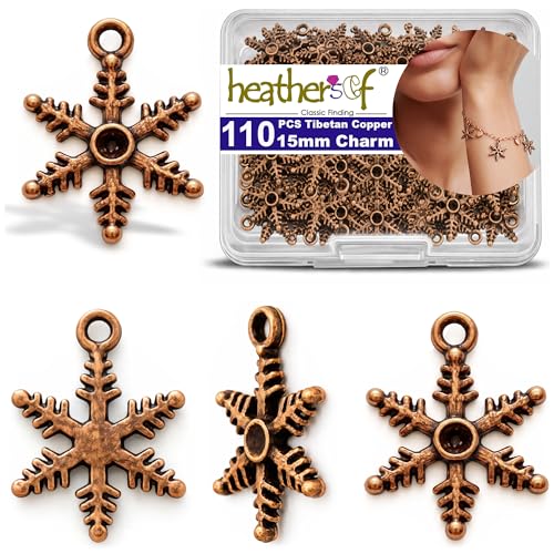 Heather's cf Star Charms for Jewelry Making Silver Tibetan Star Moon Snowflake Pendants Non Tarnish Metal Earring Charm for Bracelets Necklaces Earrings DIY Jewelry Making Supplies - color: Copper Snowflake - 110Pcs