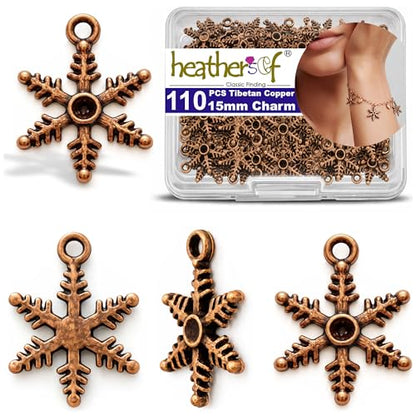 Heather's cf Star Charms for Jewelry Making Silver Tibetan Star Moon Snowflake Pendants Non Tarnish Metal Earring Charm for Bracelets Necklaces Earrings DIY Jewelry Making Supplies - color: Copper Snowflake - 110Pcs