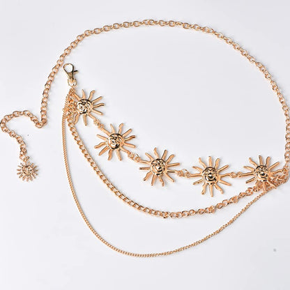 Sun Waist Chain Multilayer Belt for Women Gold Body Chain Sexy Multi Layered Belly Chains Accessories - color: gold