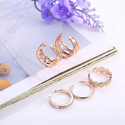 5 Pcs Filled Toe Rings for Women Non Tarnish Filled Toe Ring Adjustable Flower Cz Dainty Toe Ring Summer Beach Open Toe Rings Set Toe Jewelry Foot Jewelry(Gold,Silver,Rose Gold) - color: Rose Gold