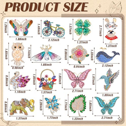 Sasylvia 16 Pcs Women Brooch Set Rhinestone Vintage Animal Insect Plant Pins Brooches Bulk for Christmas Women Girls Gifts - style: Beautiful