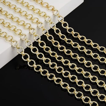 KYUNHOO 13 Feet Embossed Circle Chains Spool for Making Necklace Bracelet | Light Gold Iron Chain Jewelry Making Crafts DIY Supply Jewelry Findings - color: Embossed Circle Gold