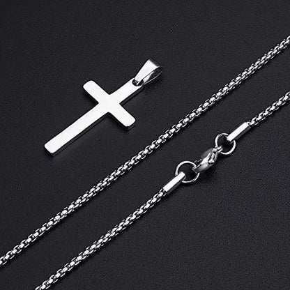 M MOOHAM Stainless Steel Cross Pendant Necklaces for Men Pendant Chain 16 Inch Sterling Silver Jewelry Fathers Day First Communion Gifts for Men Teenage Teen Gifts Idea Him Dad