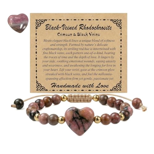 Heart Crystal Bracelet,Natural Gemstone Healing Bead Bracelet | Handmade Jewelry Gifts for Women Men,Graduation Gift for Her - color: Black Line Red Patterned Bracelet