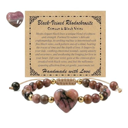 Heart Crystal Bracelet,Natural Gemstone Healing Bead Bracelet | Handmade Jewelry Gifts for Women Men,Graduation Gift for Her - color: Black Line Red Patterned Bracelet
