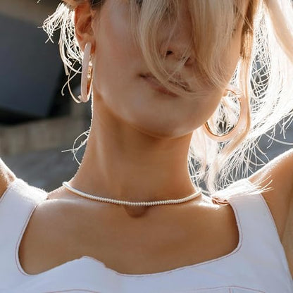 Pearls Necklace, Freshwater Tiny Small Pearls Necklace for Women's Pearl Strand Necklace Chain 18K Gold Plated Hypoallergenic White Necklace as Prom Bridesmaid Birthday Gifts - color: Bread Pearls, 18KWGP Lock