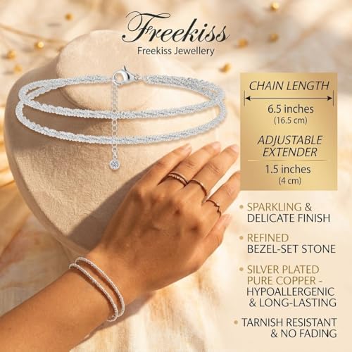 Freekiss Gold Stack Bracelets for Women | Dainty Thin Bracelet Set Trendy 14K Gold Plated Waterproof Bracelets for Women - style: BRACELET-Single clasp sparkle glitter-SL