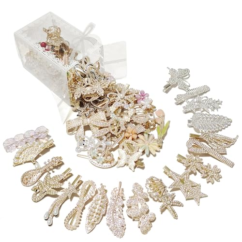 50Pcs Hair Clips for Women & Girls - No Duplicates Assorted Hair Accessories Set in Clear Display Box | Faux Pearl, Resin, Rhinestone & Gold-Tone Barrettes, Snap & Bobby Pins