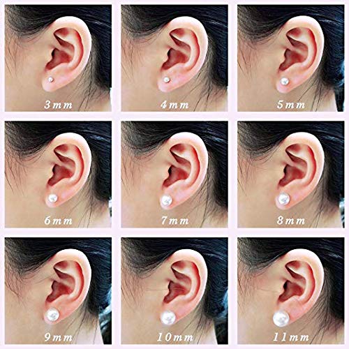 ALYC Pearl Earrings Freshwater Pearl White Button Stud Earrings with 925 Sterling Silver for Women - size: 6.0-7.0mm
