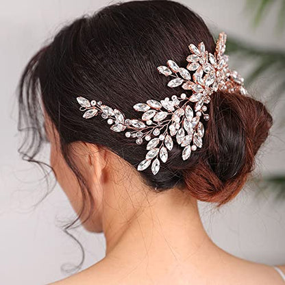 Hair Comb, Women Handmade Blue Rhinestone Crystal Flower Wedding Bridal Headpiece for Weddings, Parties, Mother's Day Gift (BLUE, 28cm*8cm) - color: BLUE