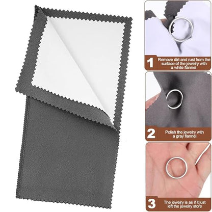 6pcs Silver Jewellery Cleaner Kit,Silver Polishing Cloth Jewelry, 4 Polishing Cloths & 2 PCS Ultra-Soft Brushes (Flat & Wave) for Cleaning Gold, Diamonds, Platinum, Gemstones, Coins