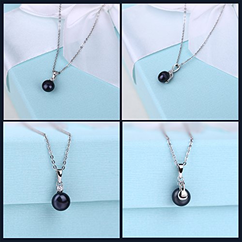 925 Sterling Silver Freshwater Cultured Pearl Pendant Necklace JO WISDOM Jewelry for Women,Girls - color: 10mm,black pearl