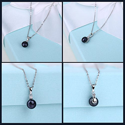 925 Sterling Silver Freshwater Cultured Pearl Pendant Necklace JO WISDOM Jewelry for Women,Girls - color: 10mm,black pearl