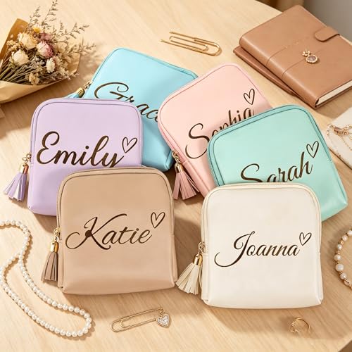 Custom Name Jewelry Travel Case Birthday Gifts for Girlfriend Wife Mom,Teacher Appreciation Gifts for Women Leather Jewelry Pouch Bags Small Teacher Jewelry Box End of Year Teacher Gifts from Student - color: Heart