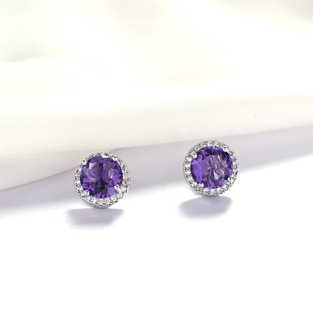 YOQUCOL 10MM Cubic Zirconia Crystal Clip On Stud Earrings Round Non Pierced Earrings for Women - color: Purple