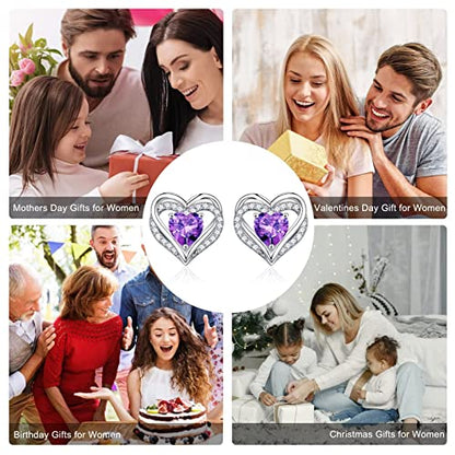 Iefil Birthstone Earrings for Women - 925 Sterling Silver Heart Stud Earrings Birthday Gifts for Women - color: 05-May-Created Emerald