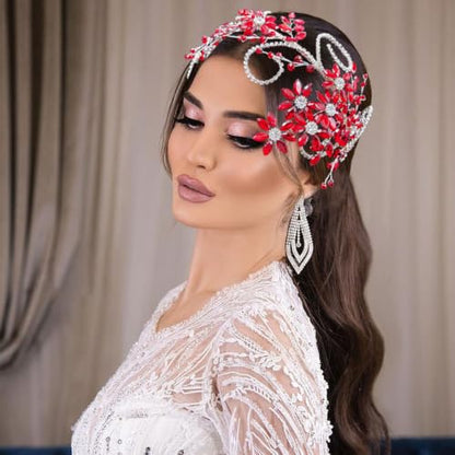 Rhinestone Bride Headband, Wedding Headpiece for Brides, Bridal Hair Accessories(Red) - color: Red