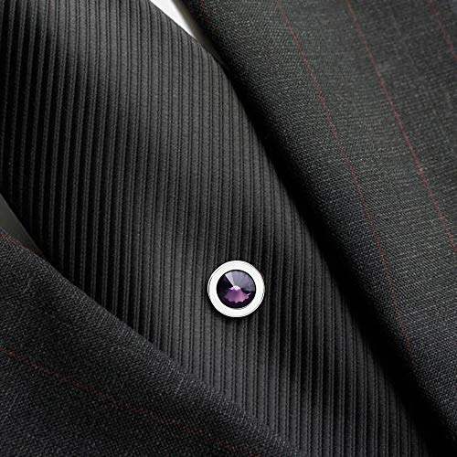 HAWSON Mens Tie Tack with Chain Round Crystal Wedding Business Accessories - color: Silver + Amethyst
