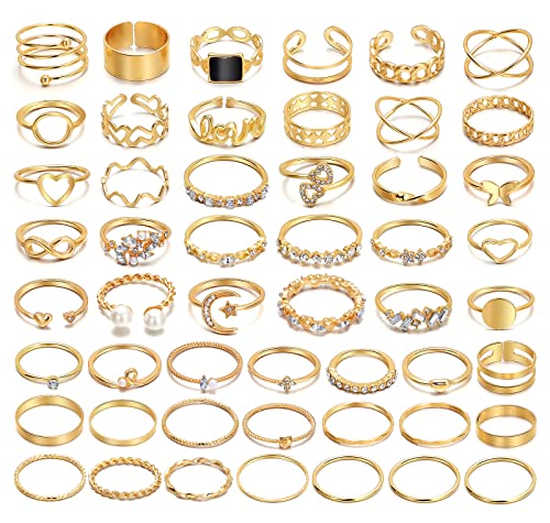 IFKM Gold Knuckle Rings Set For Women Vintage Stackable Joint Finger Midi Rings Dainty Cubic Zirconia Crystal Simple Twist Hollow Cute Rings Pack Jewelry Gift - color: Gold, style: Moonlight Express