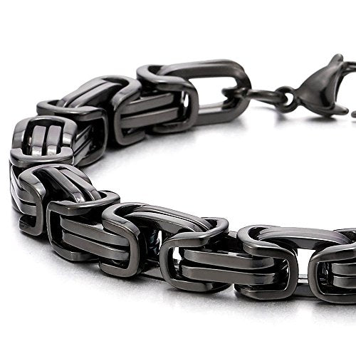 COOLSTEELANDBEYOND Mens Women New Stainless Steel Braided Link Bracelet Polished - color: C-Metal Color: Black