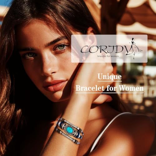 Leather Wrap Bracelets for Women Boho Multi-Layer Turquoise Bracelet Beads Stackable Bangle - color: B-Style