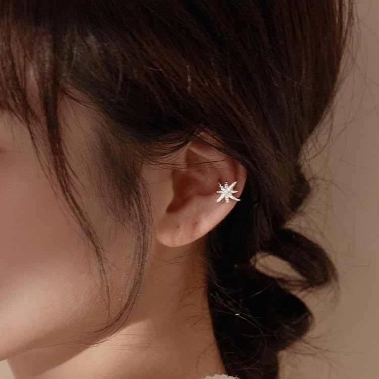 Ear Cuffs Earrings for Women Non Piercing Cartilage Cuff Wrap Clip on Earrings Trendy Pearl Rhinestone Tassel Chain Earrings Jewelry for Women - color: Northstar Ear Cuff