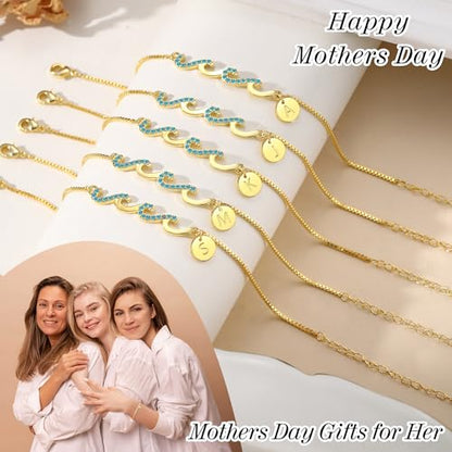 Gold Bracelets for Women Non Tarnish Graduation Gifts for Daughter 2026 Initial Bracelets for Women Mom Gifts Inspirational Wave Bracelet Grandma Letter A-Z Birthday Jewelry Christmas Stocking Stuffers - style: 20-T-Daughter