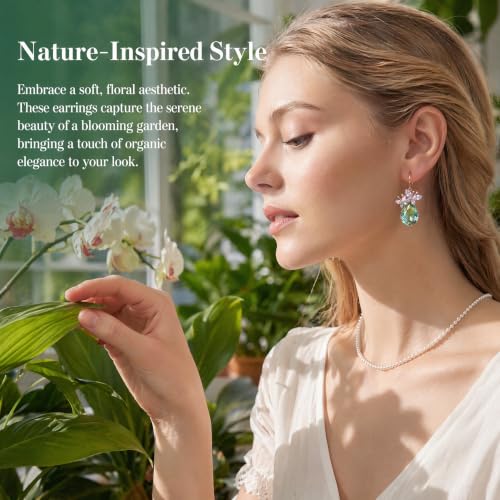 Green Butterfly Crystal Teardrop Dangle Earrings For Women | Gold Plated Brass Statement Accessories For Prom And Party Wear. Secure Hooks And Durable Crystals For Long Lasting Sparkle.