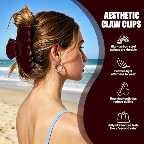 Large Claw Clip Red Hair Clips for Women Acetate Hair Claw 4inch | Big Celluloid Butterfly Jaw Clips Nonslip, Trendy Claw Clips Red Strong Hold, Jumbo French Hairclip for Thick Hair - color: Angola Red Claw Clip