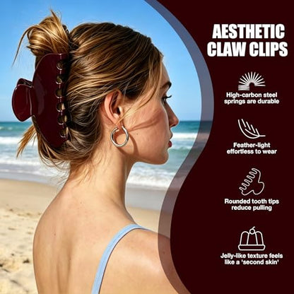 Large Claw Clip Red Hair Clips for Women Acetate Hair Claw 4inch | Big Celluloid Butterfly Jaw Clips Nonslip, Trendy Claw Clips Red Strong Hold, Jumbo French Hairclip for Thick Hair - color: Angola Red Claw Clip