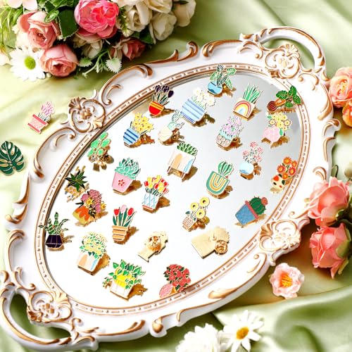 30/60 Pcs Cute Enamel Pins Bulk Plant Flower Animal Halloween Gothic Fall Pumpkin Cartoon Lapel Pin Brooches Jewelry Gift for Backpack Clothes Hats Accessories - style: Plant