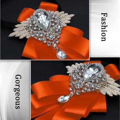 Big Rhinestone Bow Ties，Bowtie Pre-Tied Bowties Men Women | Suit for tuxedo party wedding - color: Orange