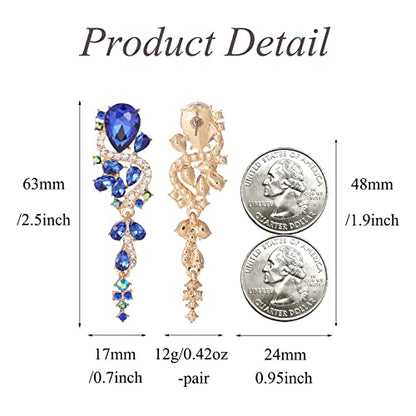 Fashion Rhinestone Statement Drop Dangle Earrings Long Colorful Crystal Bridal Wedding Teardrop Chandelier Earrings for Women Prom Pageant - color: Royal Blue
